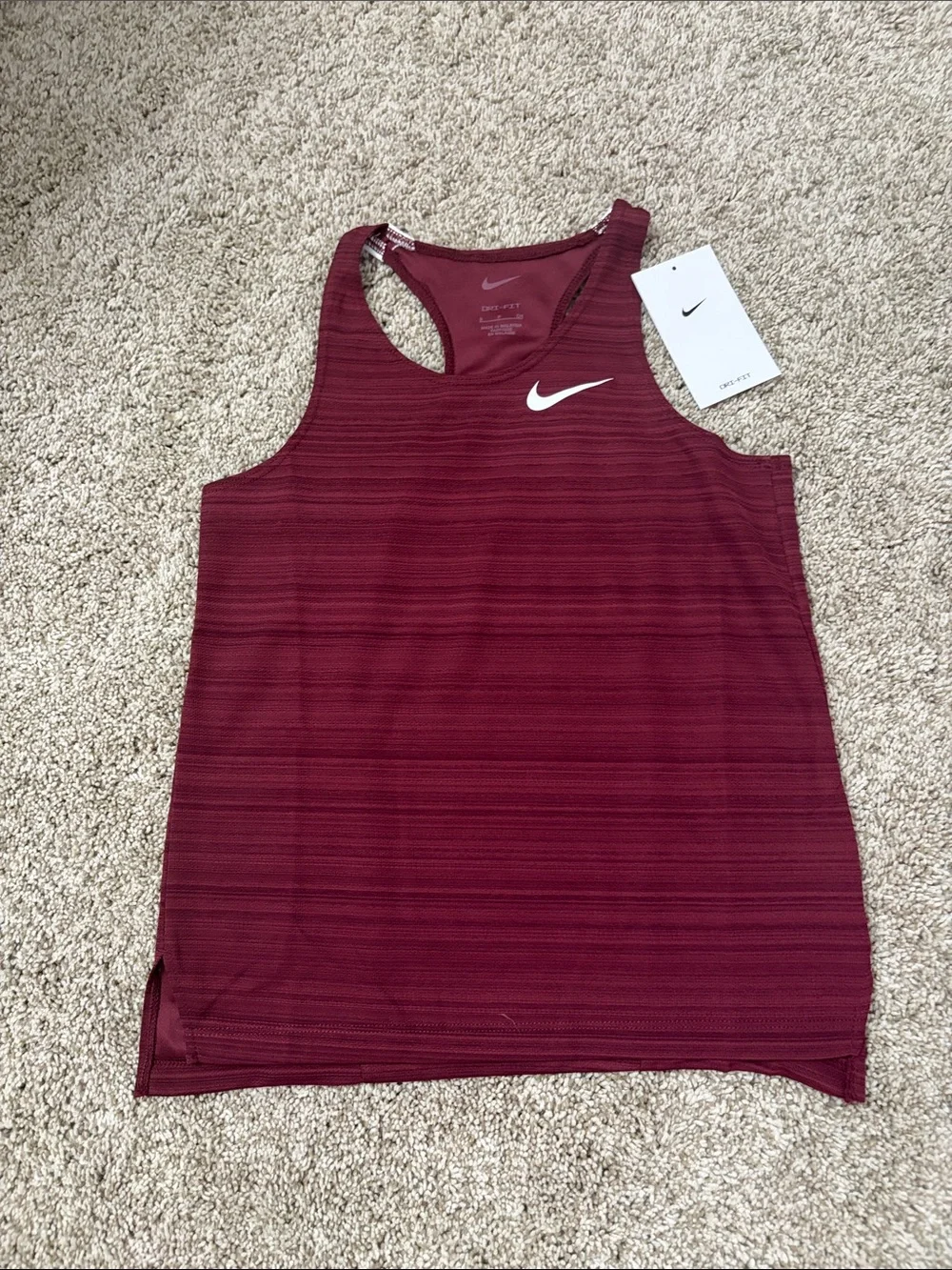 Nike Kids Burgundy Racerback Tank Top with White Swoosh
